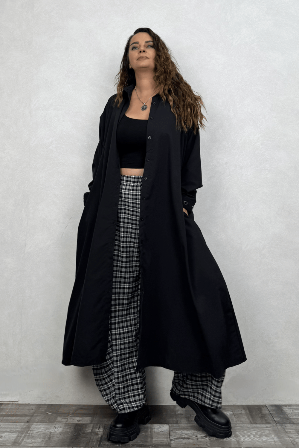 Oversize Gömlek Elbise - Siyah