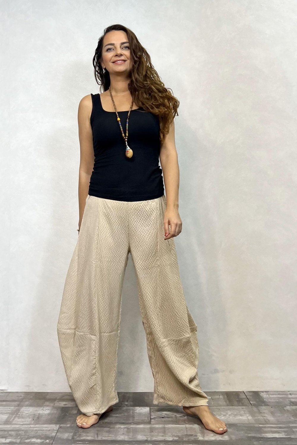 Paça Detaylı Gofre Pantolon - Taş Rengi