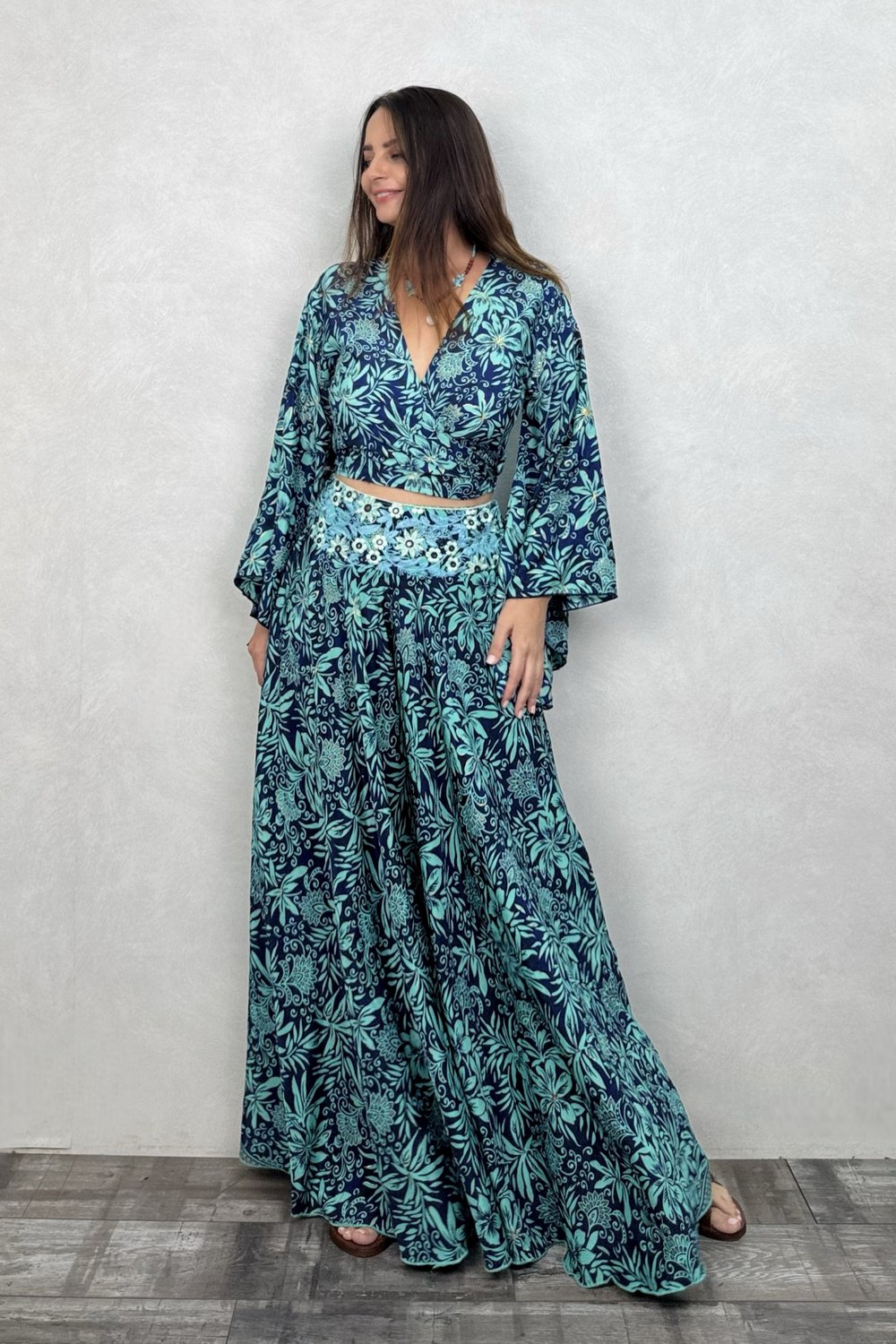Palermo Kimono Kol İpek Takım - Asia Turkuaz