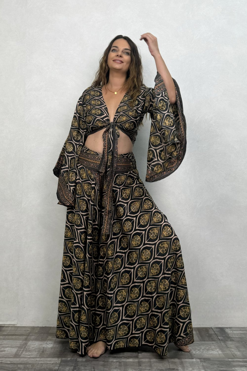 Palermo Kimono Kol İpek Takım - Siyah Kronos