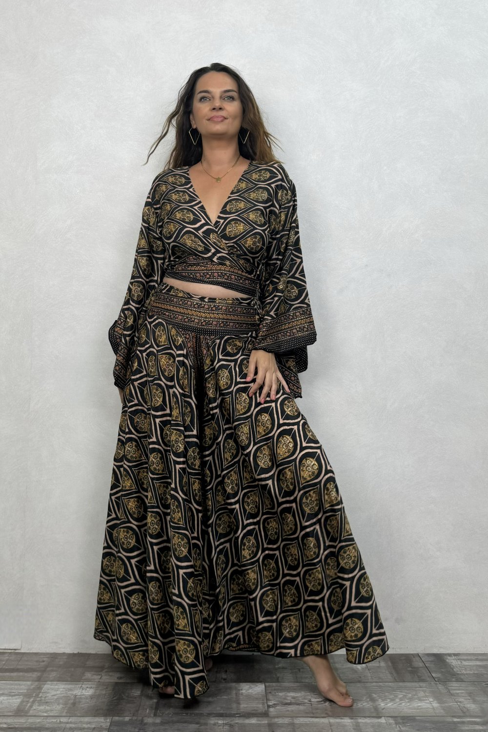 Palermo Kimono Kol İpek Takım - Siyah Kronos