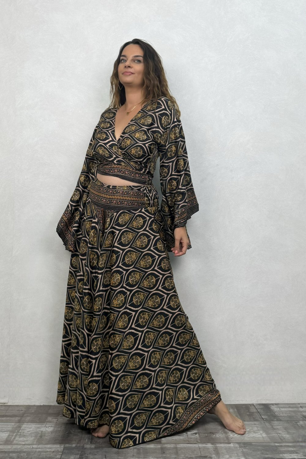 Palermo Kimono Kol İpek Takım - Siyah Kronos
