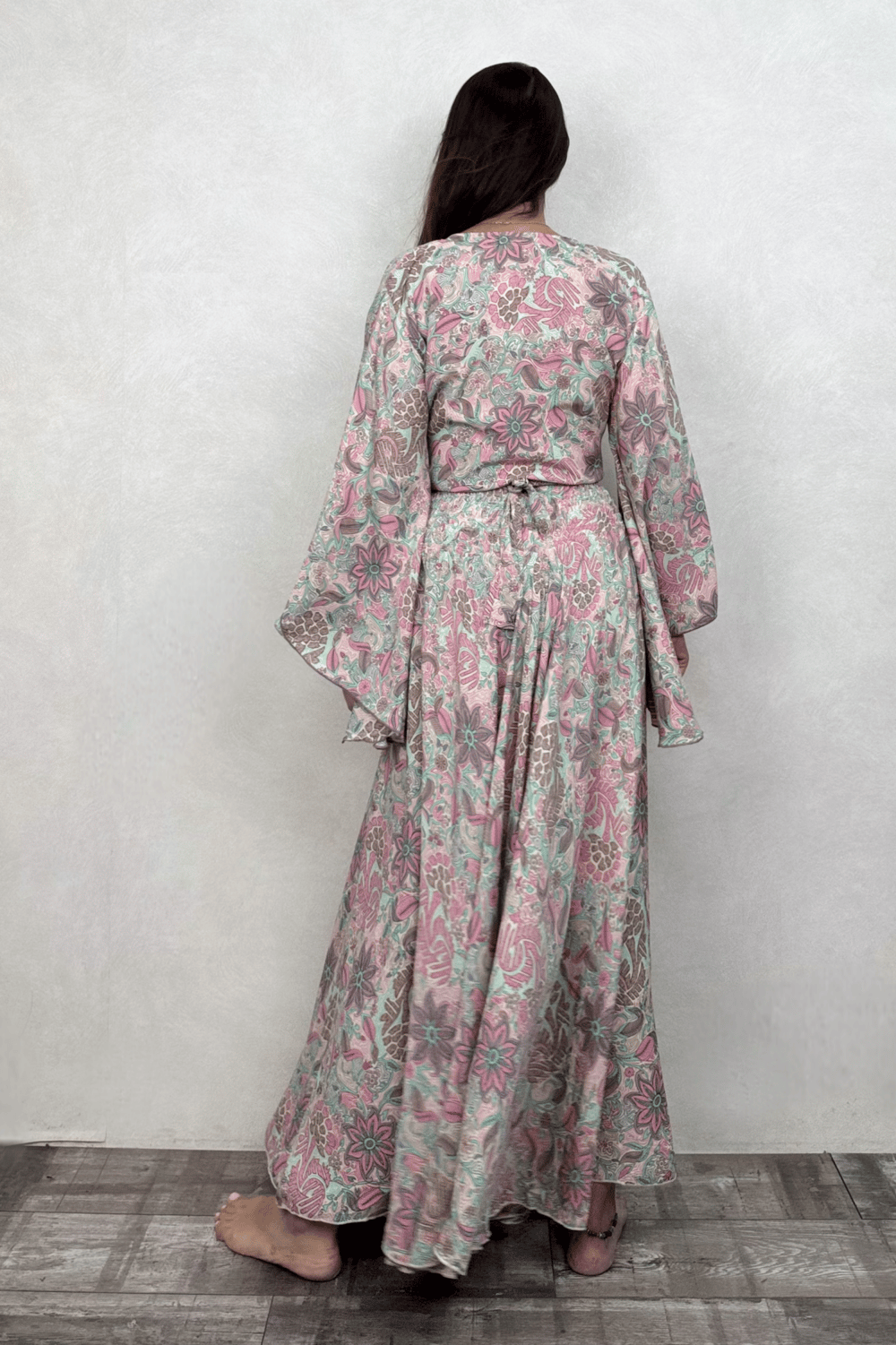 Palermo Kimono Kol İpek Takım - Somon