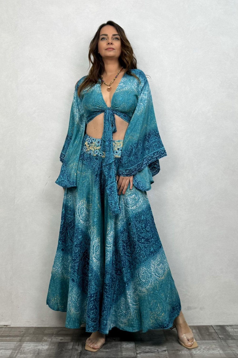 Palermo Kimono Kol İpek Takım - Turkuaz