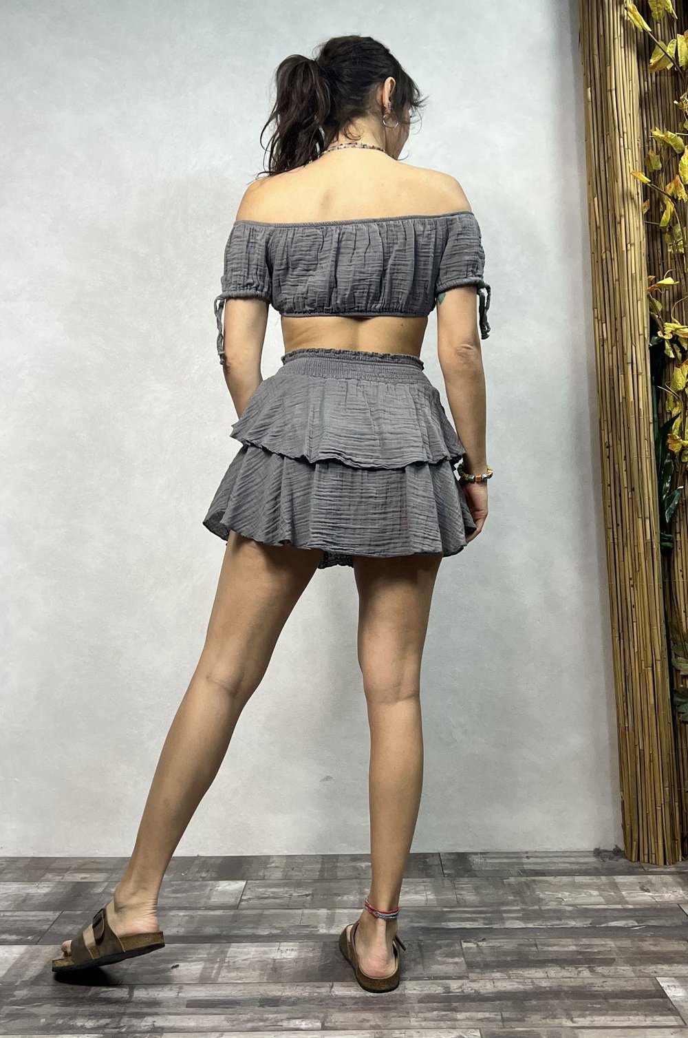 Pan Müslin Şort Etek Dark Grey - Gri