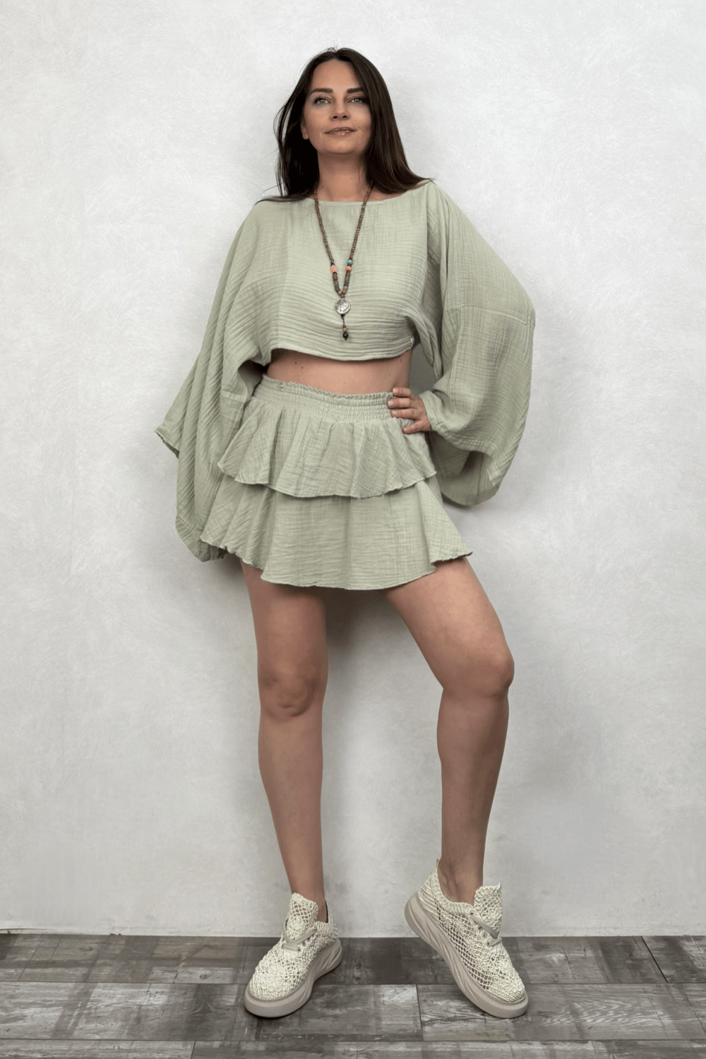 Pan Müslin Şort Etek Sea Green - Su Yeşili