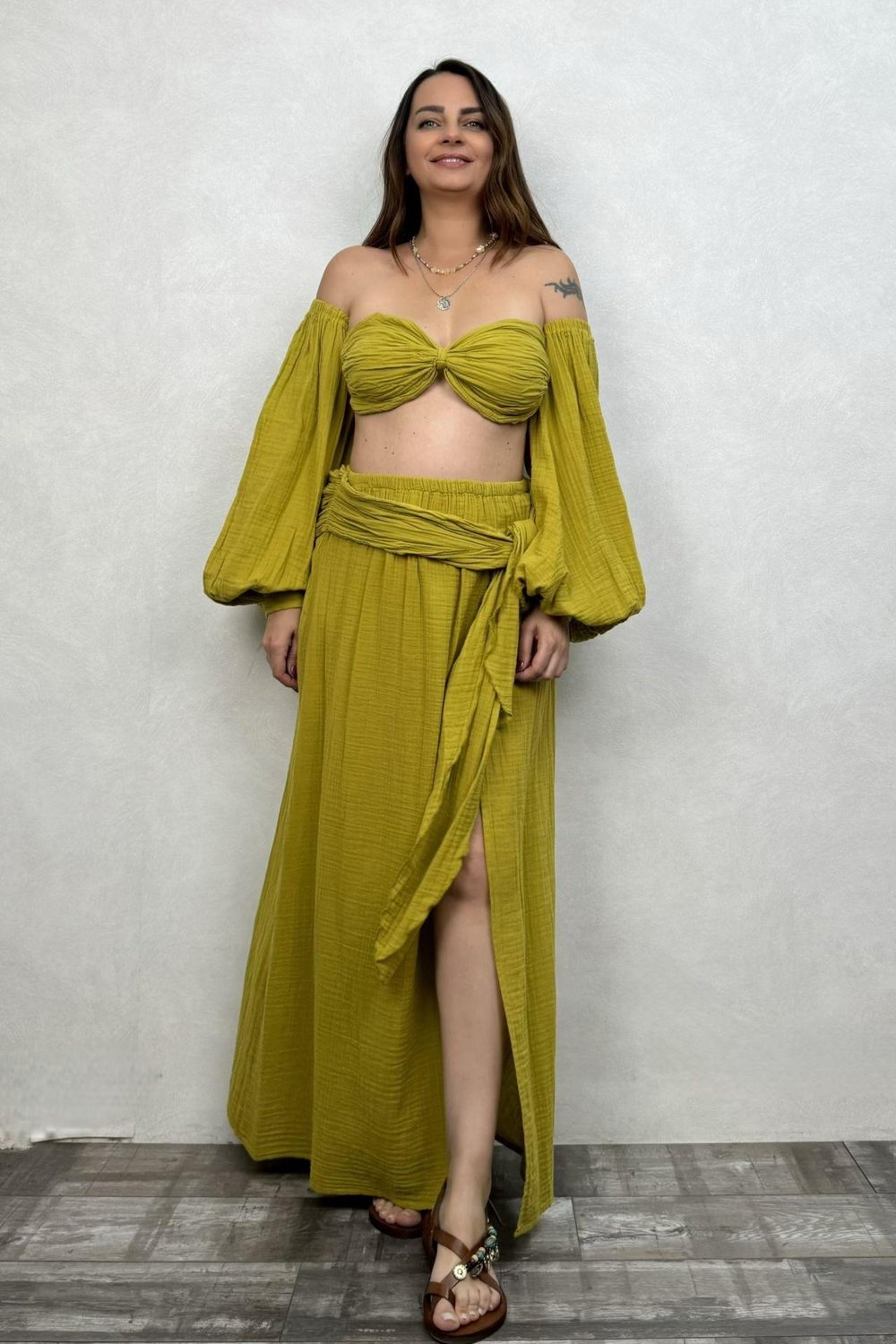 Penelope Müslin Takım Golden Olive - Limon Küfü