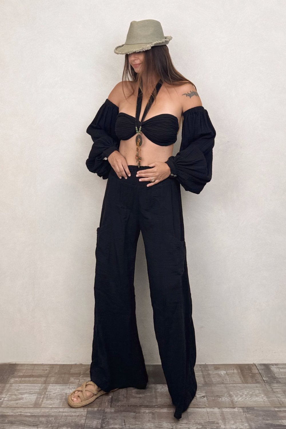 Penelope Üç Parça Crop - Siyah