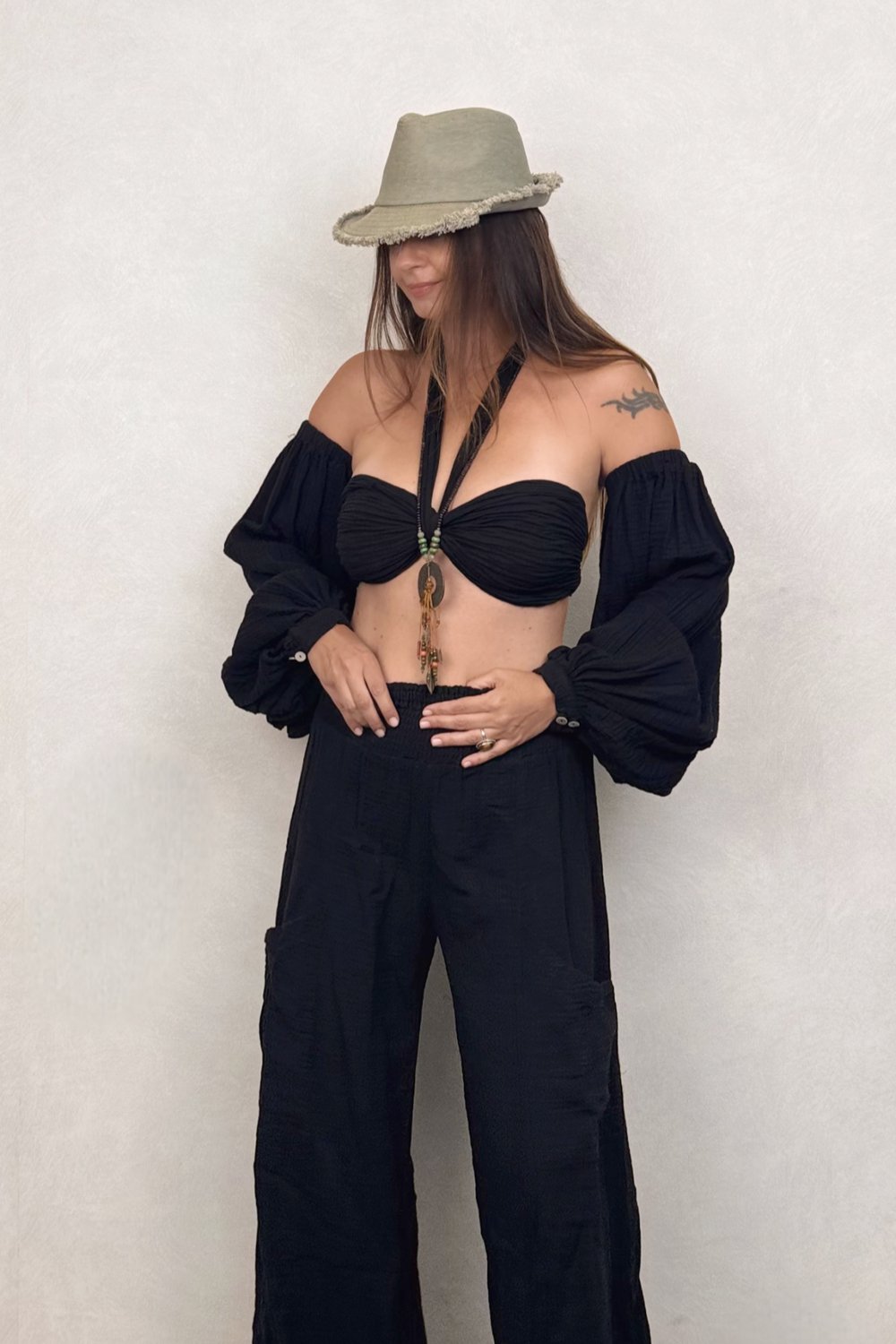 Penelope Üç Parça Crop - Siyah