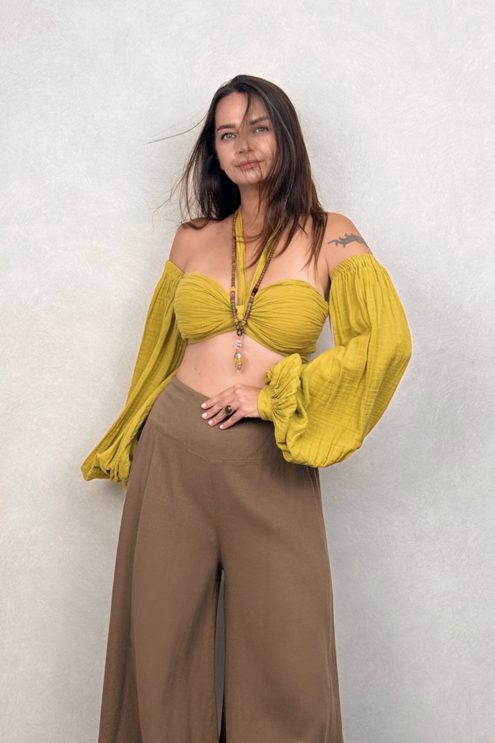 Penelope Üç Parça Crop Golden Olive - Limon Küfü
