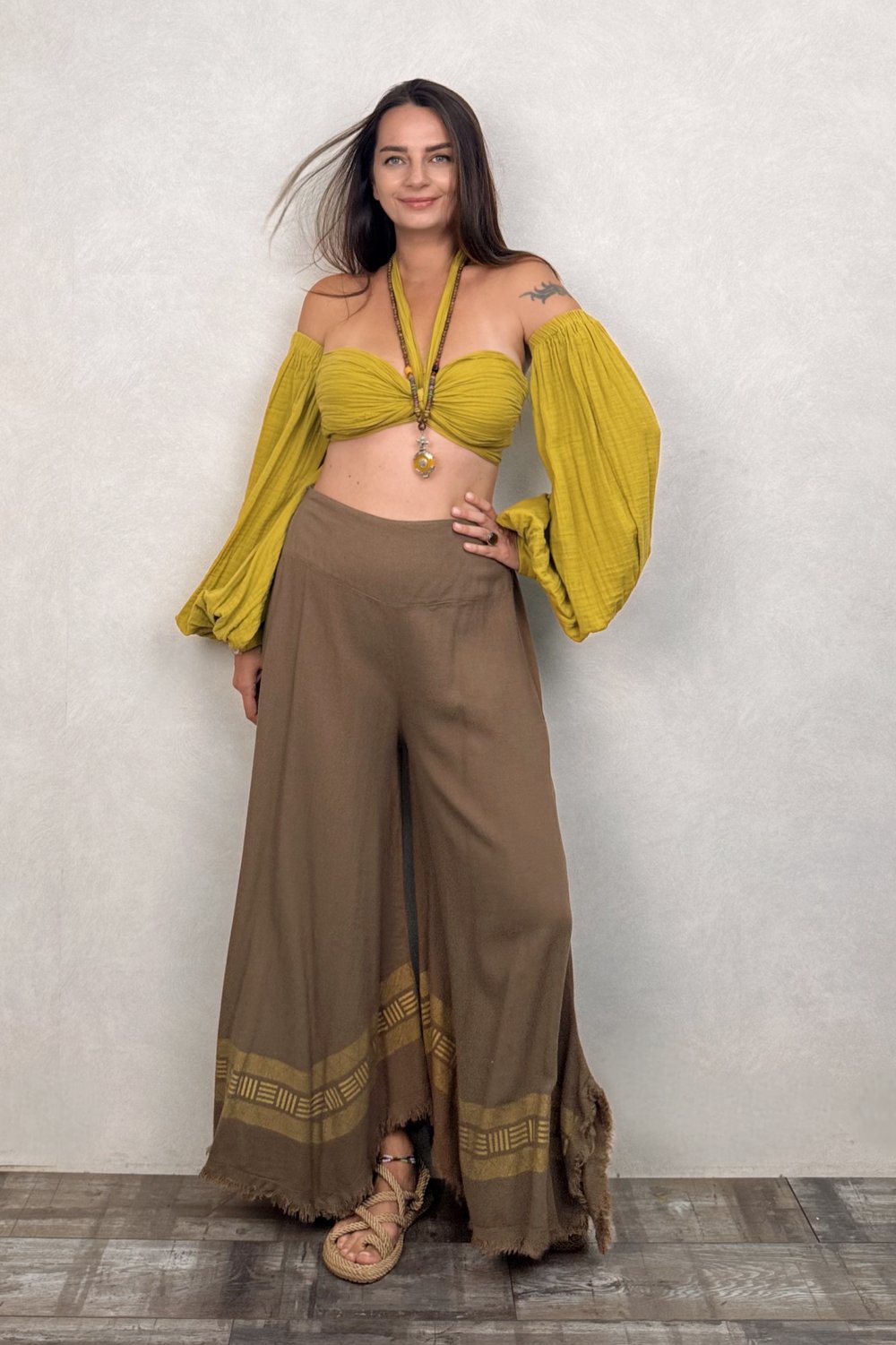 Penelope Üç Parça Crop Golden Olive - Limon Küfü