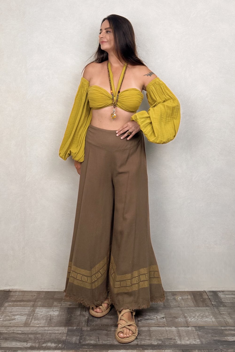 Penelope Üç Parça Crop Golden Olive - Limon Küfü