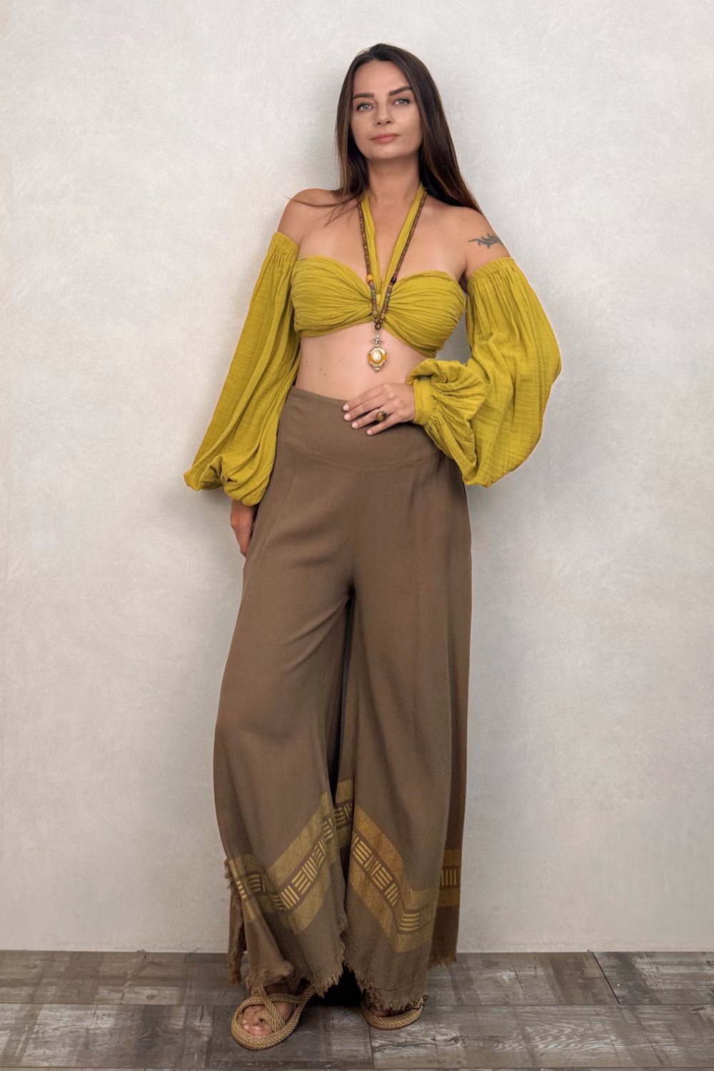 Penelope Üç Parça Crop Golden Olive - Limon Küfü