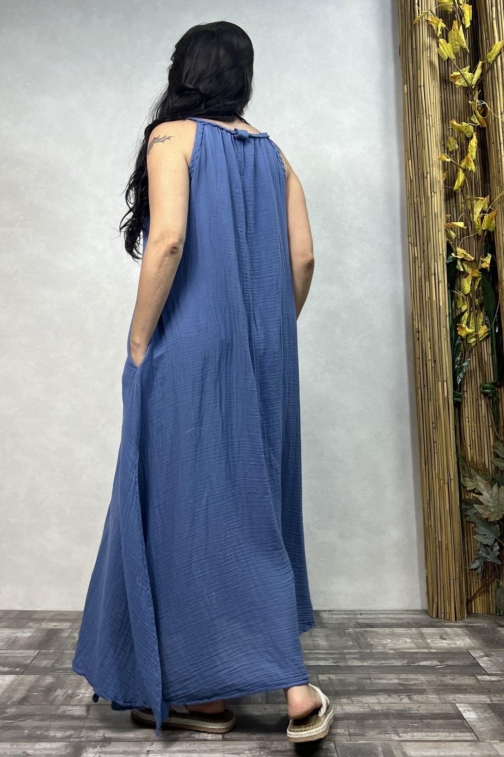 Blanca Perit Müslin Elbise - Moonlight Blue Mavi