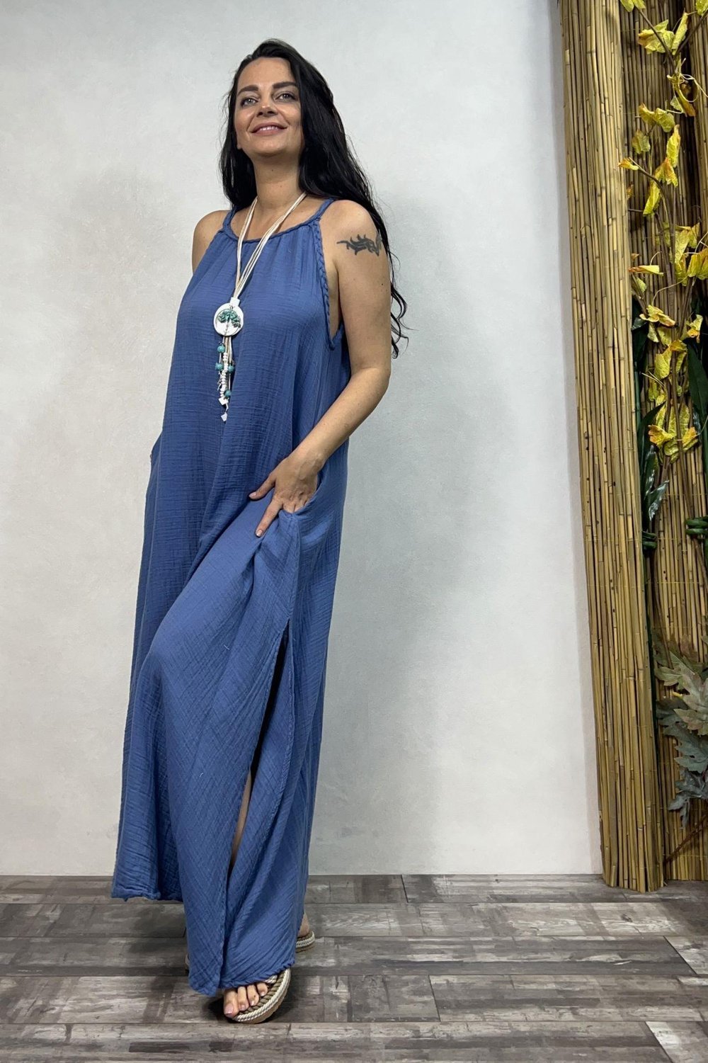Blanca Perit Müslin Elbise - Moonlight Blue Mavi