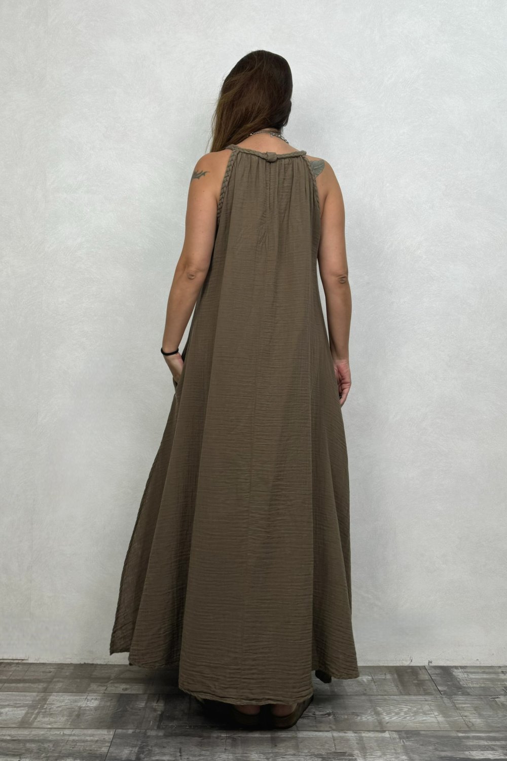 Blanca Perit Müslin Elbise - Neutral Brown Doğal Kahve