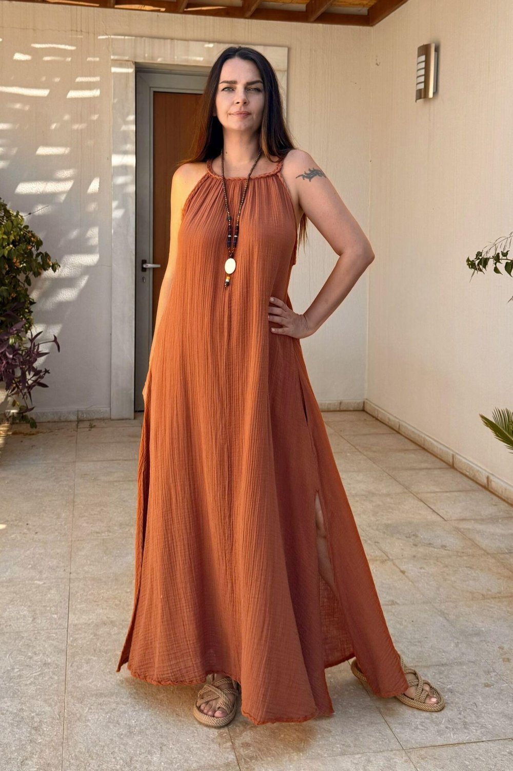 Blanca Perit Elbise - Neutral Brown Terracota