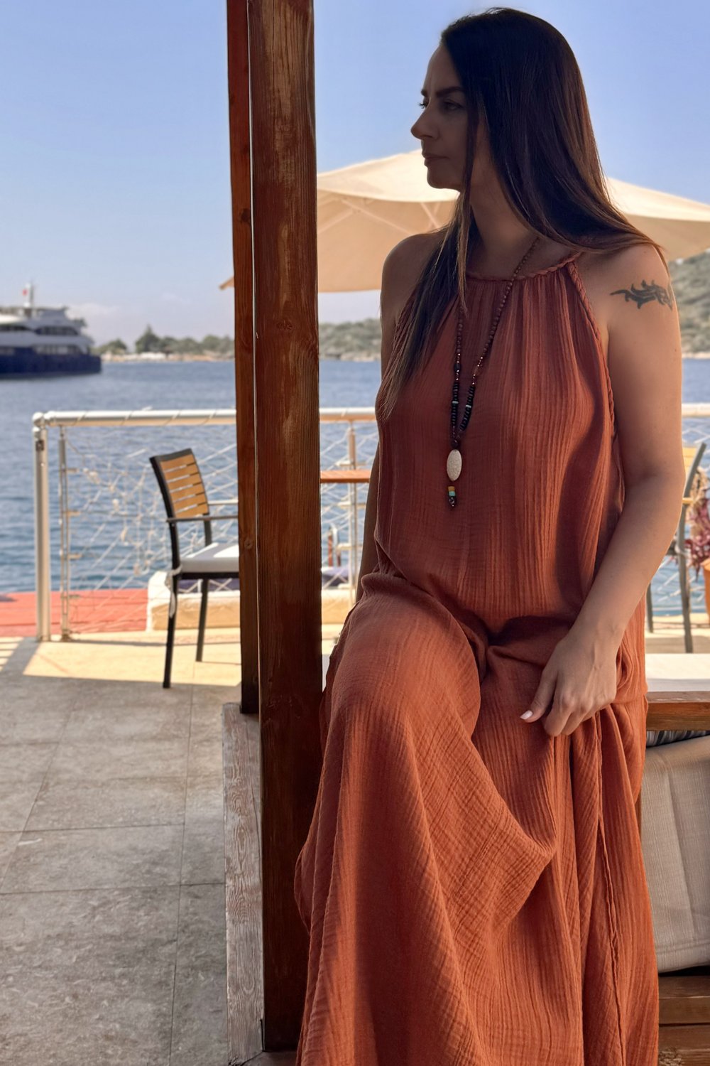 Blanca Perit Elbise - Neutral Brown Terracota