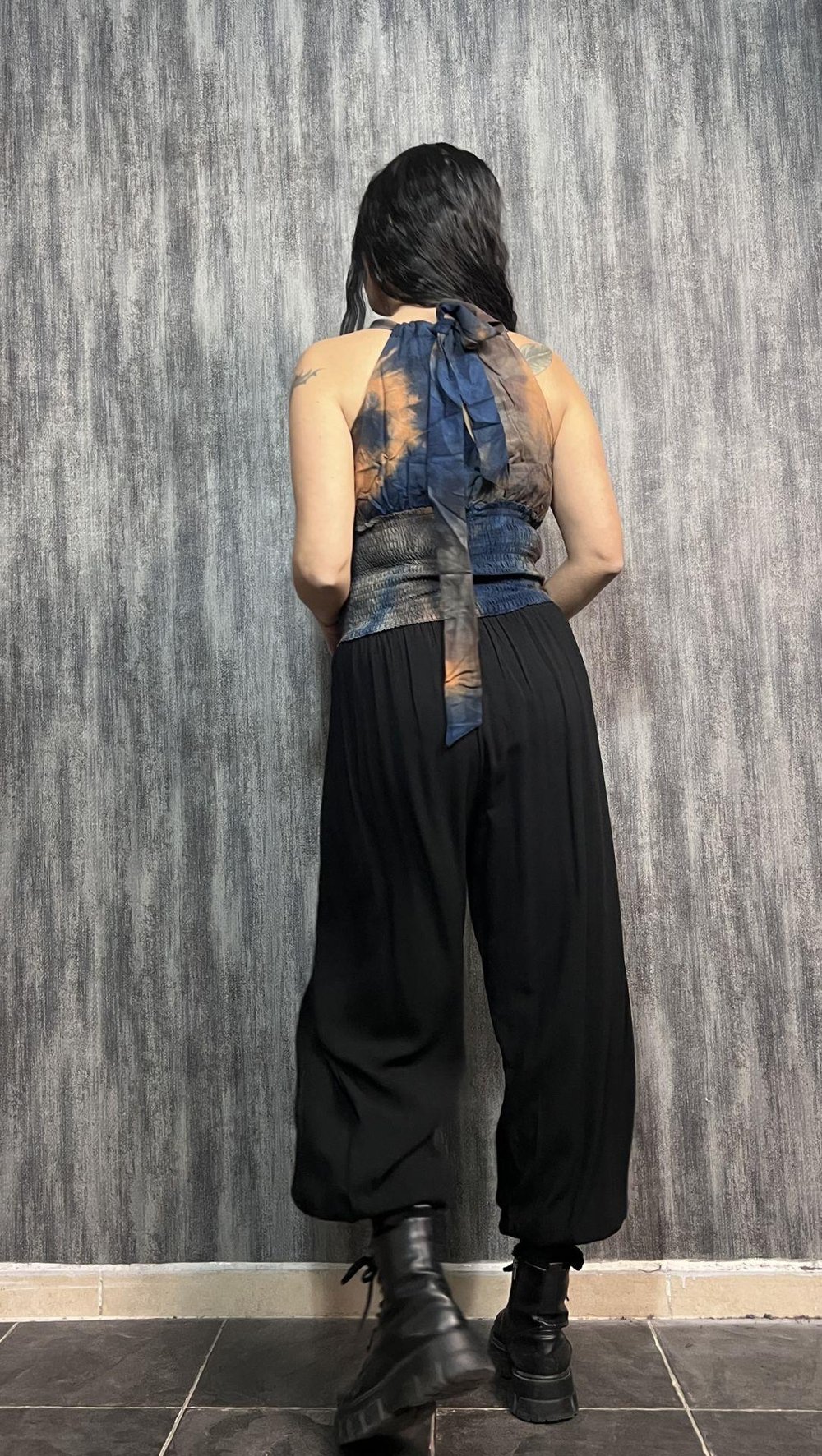 Pile Detaylı Şık Siyah Şalvar Pantolon