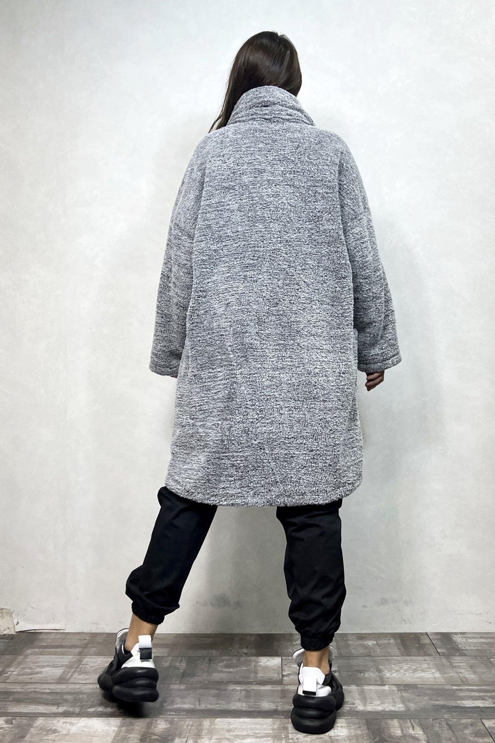 Puffy Peluş Oversize Ceket - Gri