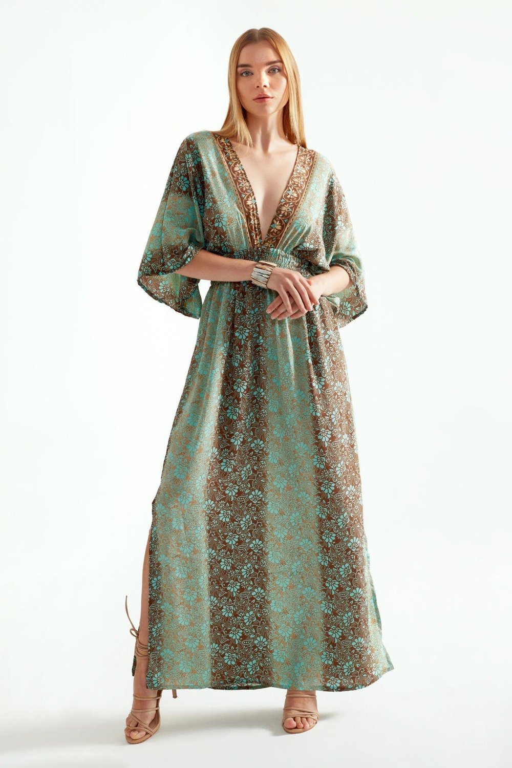 Rachel V Yaka İpek Elbise - Mint