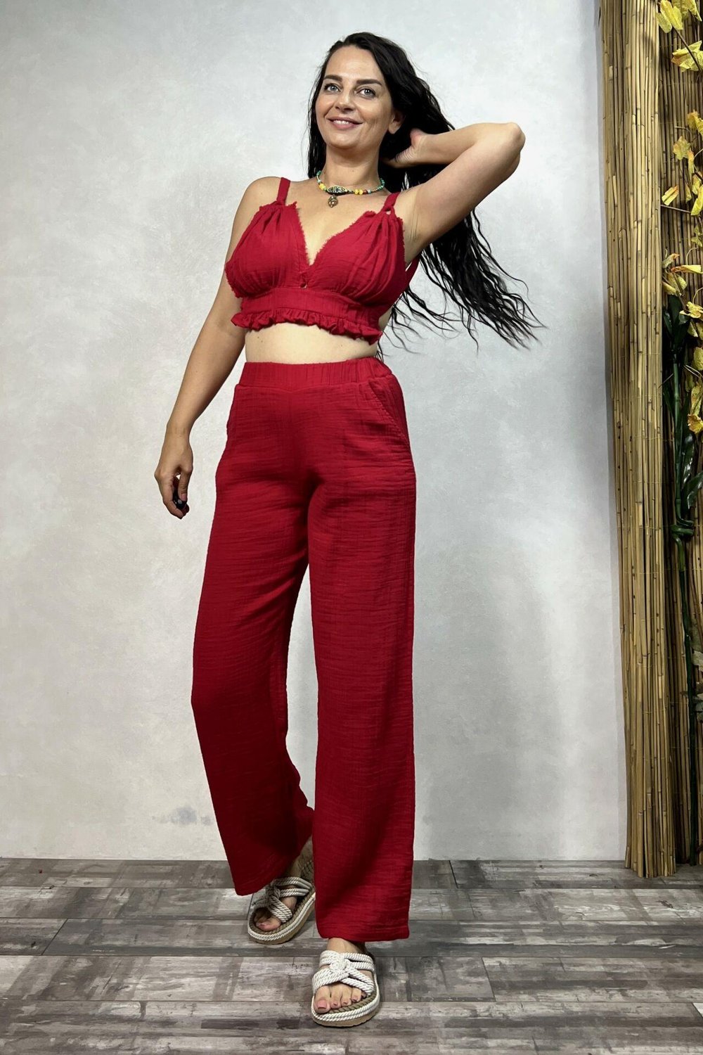 Rio Müslin Crop Top Barbados Cherry - Vişne