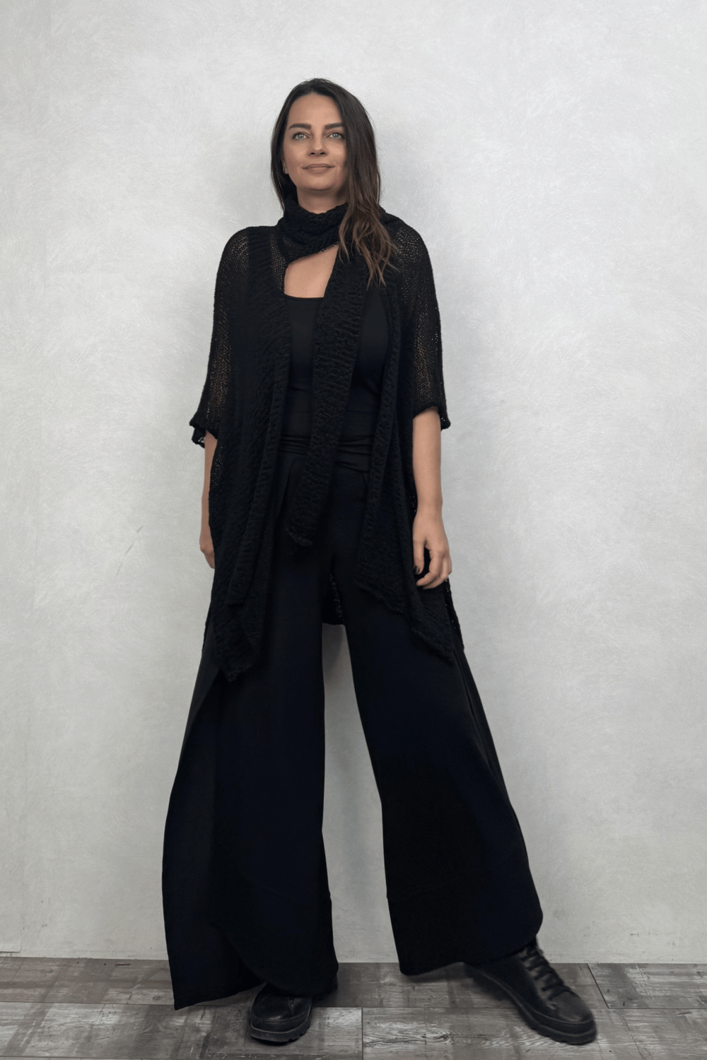 Şallı Merserize Pelerin Hırka - Siyah
