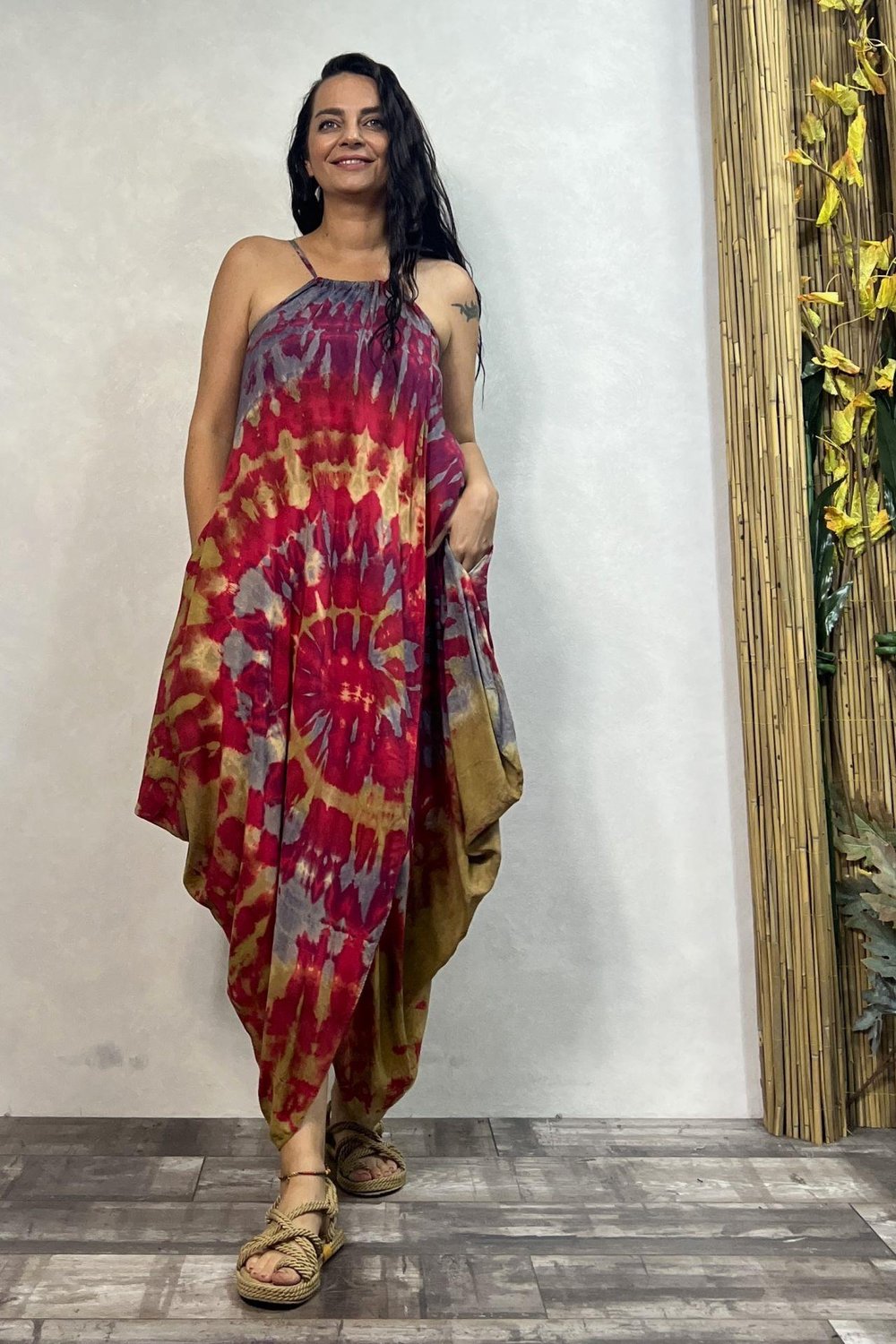 Şalvar Etekli Batik Elbise - Pembe