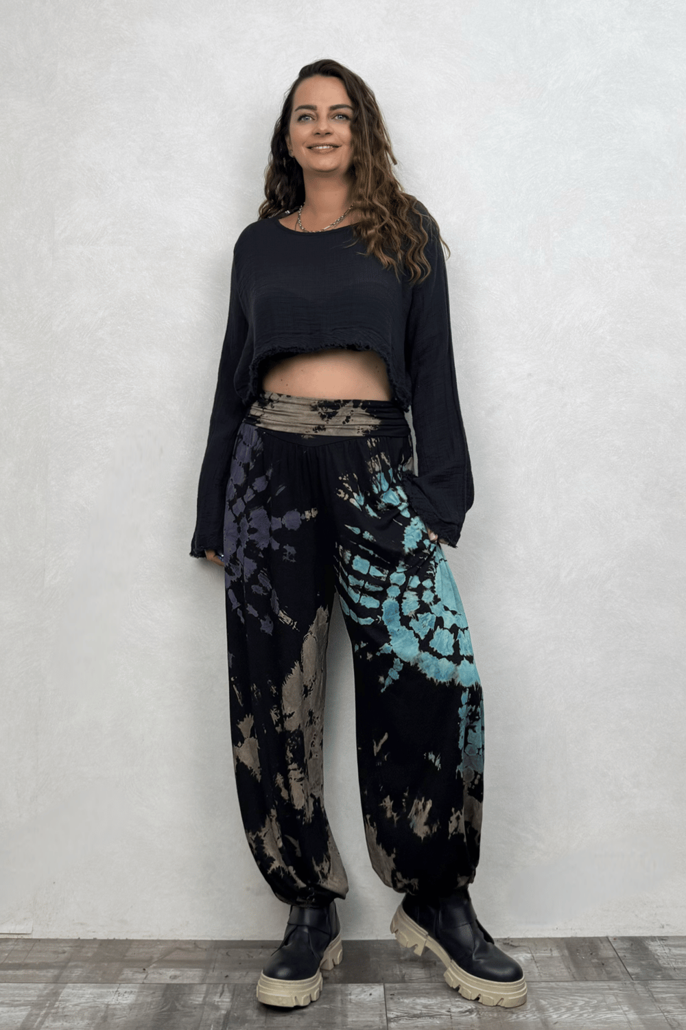 Sasha Gipe Bel Detaylı Şalvar Pantolon - Batik Siyah