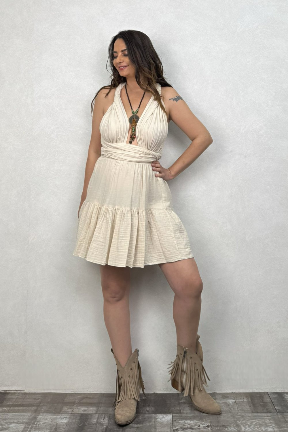Blanca Shiva Mini Elbise - Bej