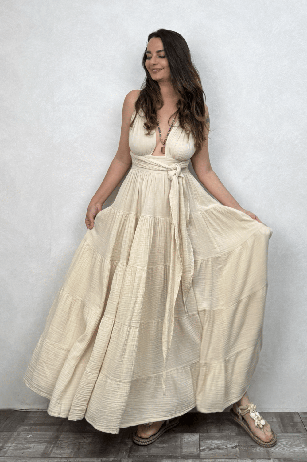 Blanca Shiva Premium Elbise - Bej