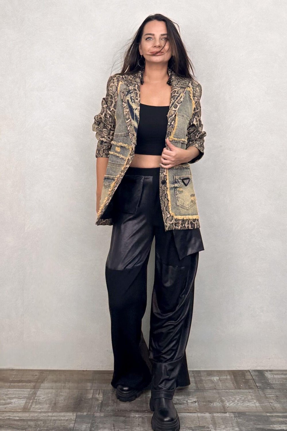 Snake Garnili Blazer Ceket - Yeşil