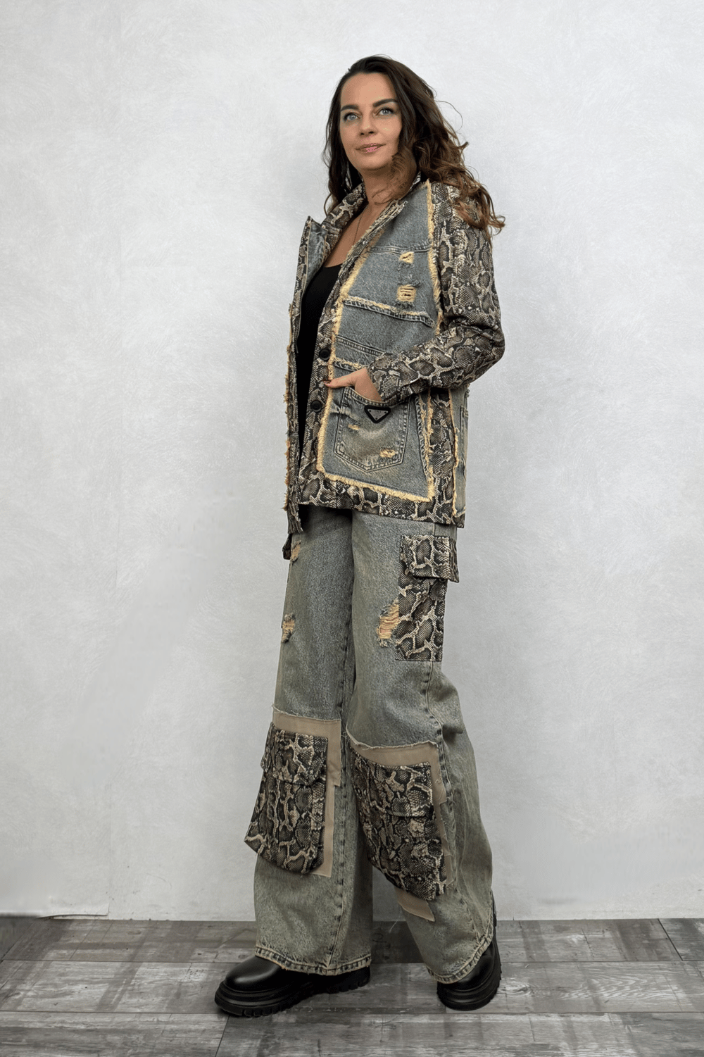 Snake Garnili Wed Lige Pantolon - Yeşil