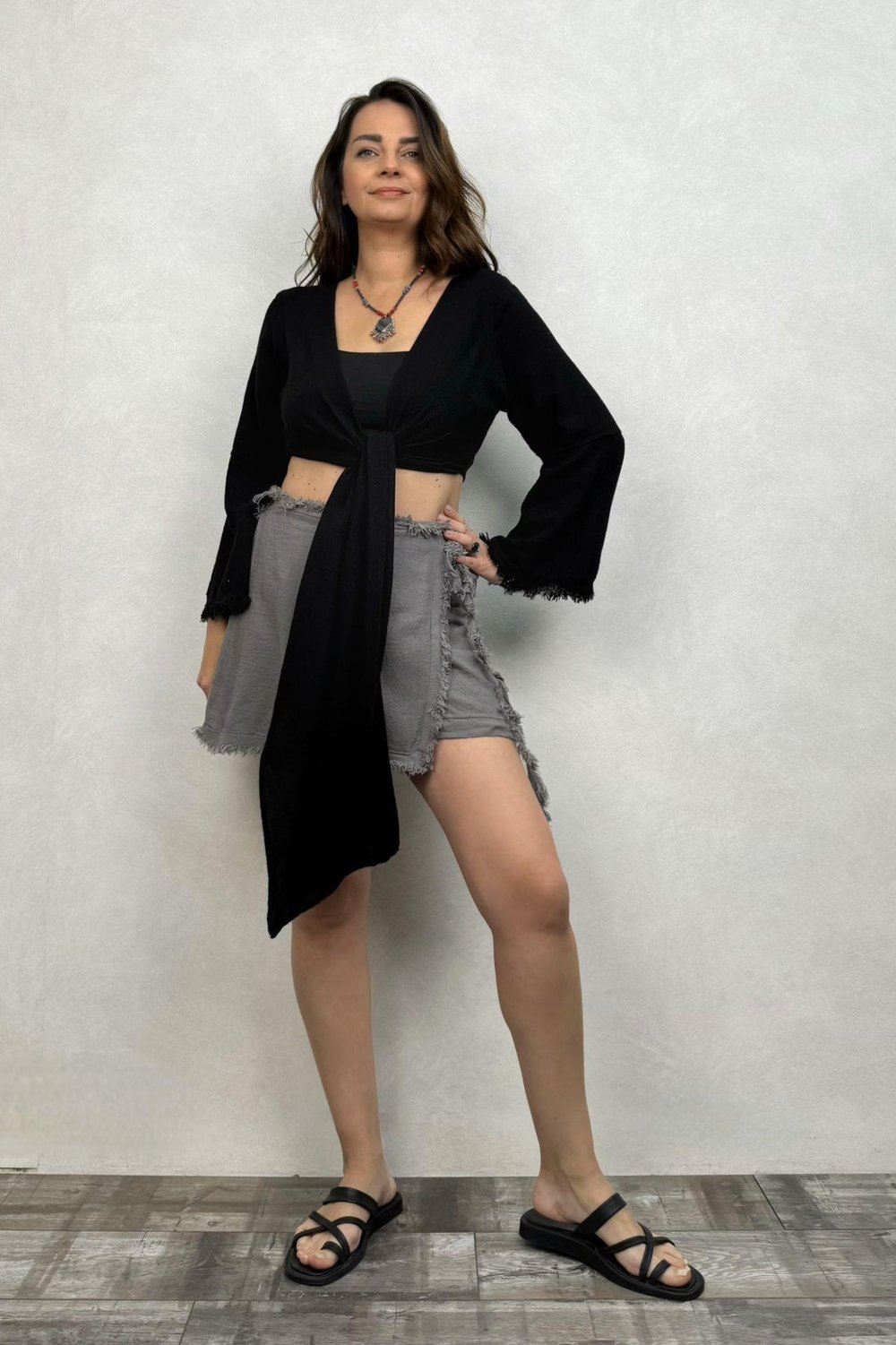 Soly Nature Müslin Bolero Bluz - Siyah