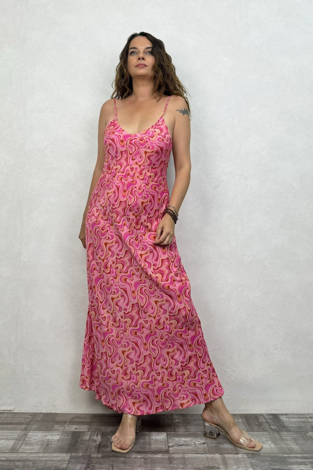 Sue İpek Elbise - Pembe Dalga