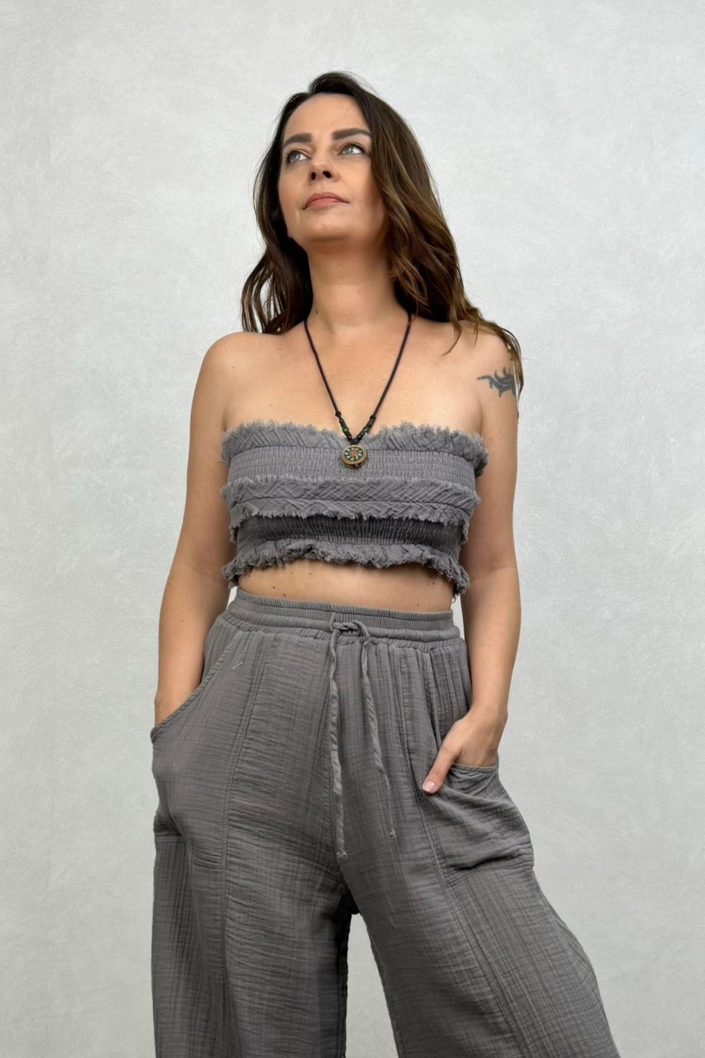Tufty Müslin Crop Dark Grey - Antrasit