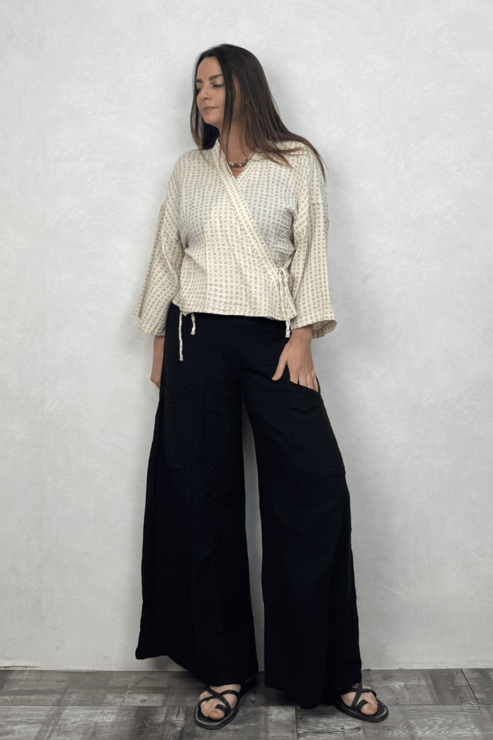 Verona Desenli Müslin Kimono - Bej