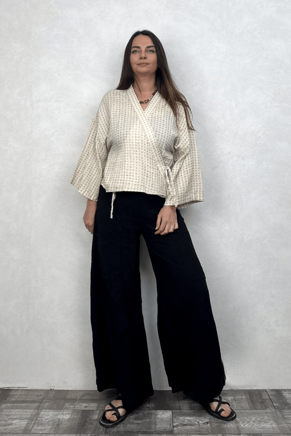 Verona Desenli Müslin Kimono - Bej