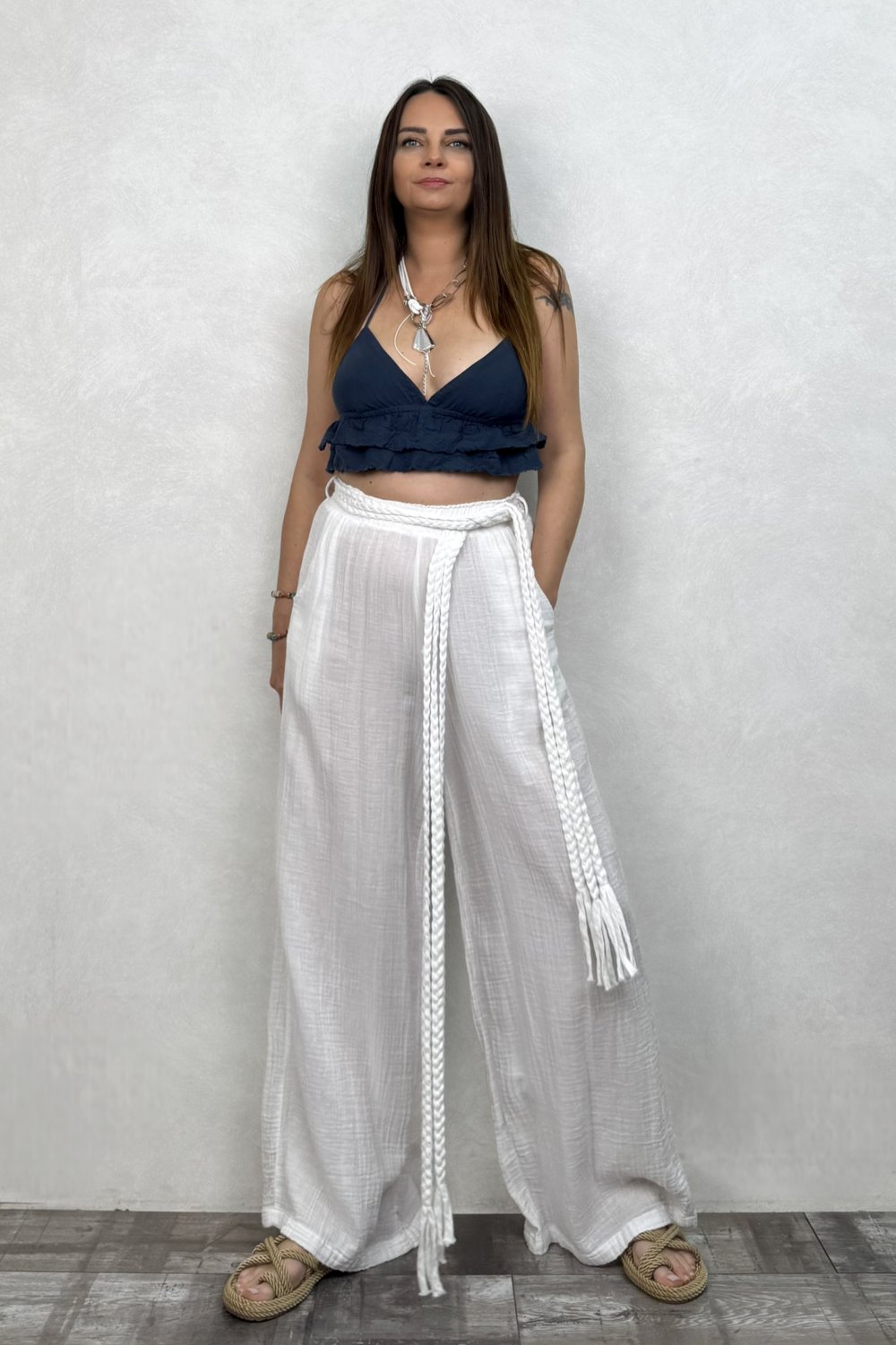 Vialis Fırfırlı Crop Midnight Navy - Petrol