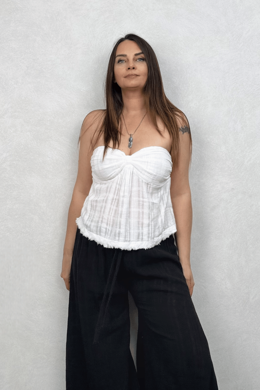 Vialis Straplez Bluz - Beyaz
