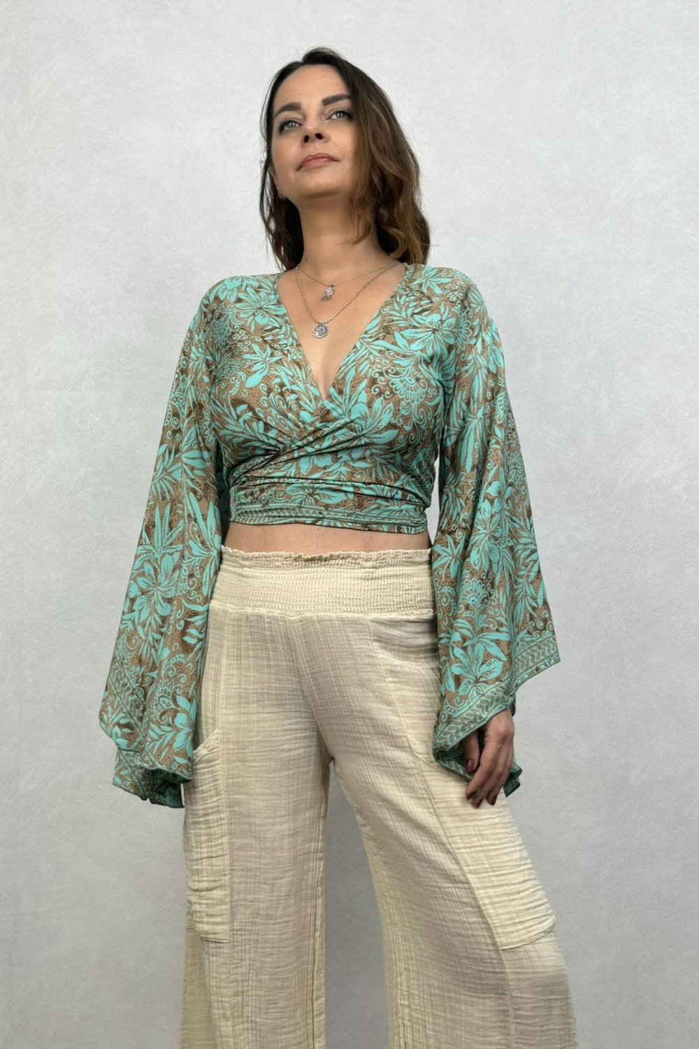 Yarasa Kol İpek Bolero Bluz - Mint