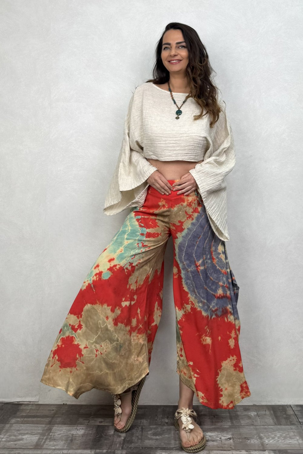 Yırtmaçlı Batik Pantolon - Kiremit