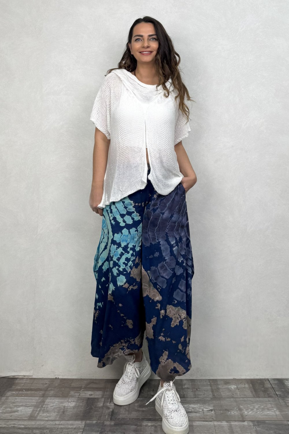 Yırtmaçlı Batik Pantolon - Lacivert