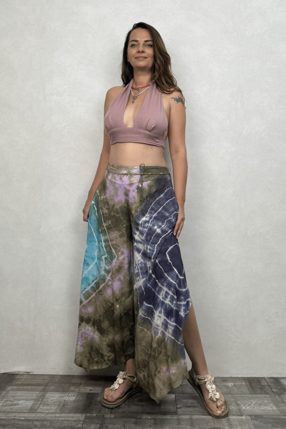 Yırtmaçlı Batik Pantolon - Lila