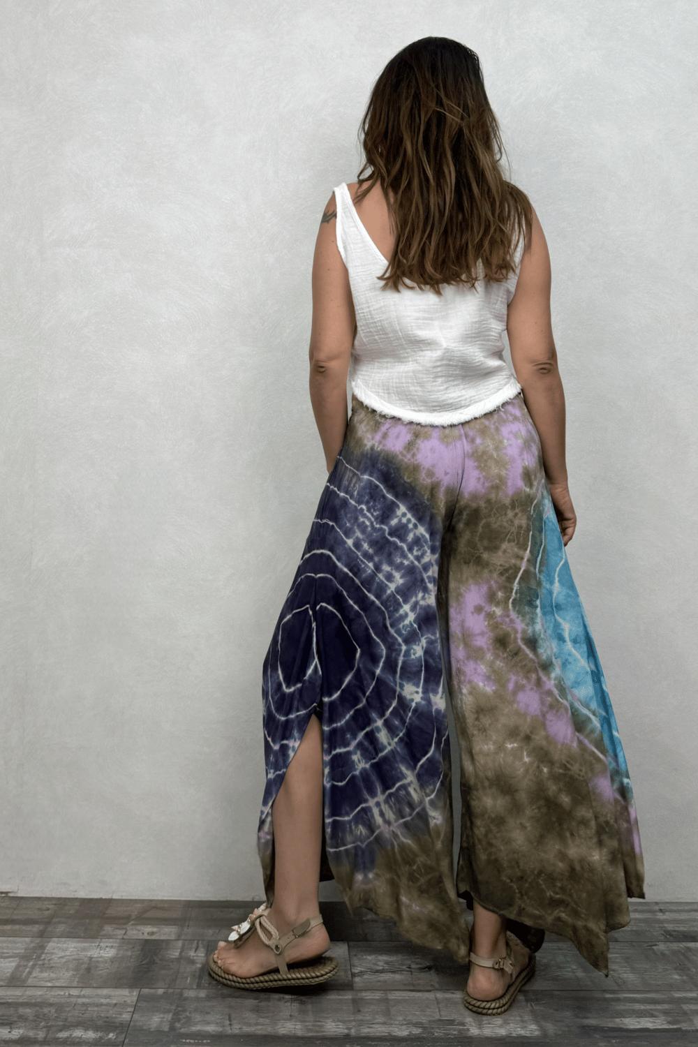 Yırtmaçlı Batik Pantolon - Lila