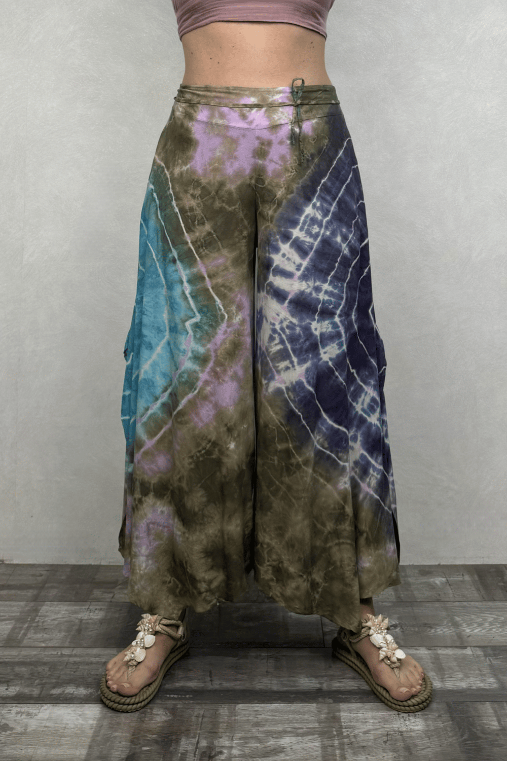 Yırtmaçlı Batik Pantolon - Lila