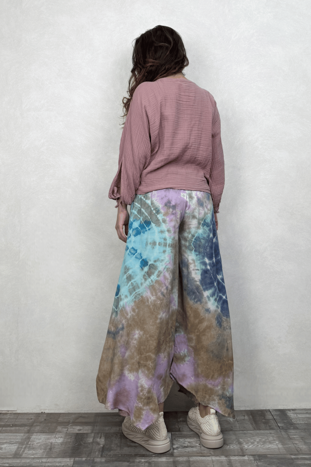Yırtmaçlı Batik Pantolon - Mavi Lila