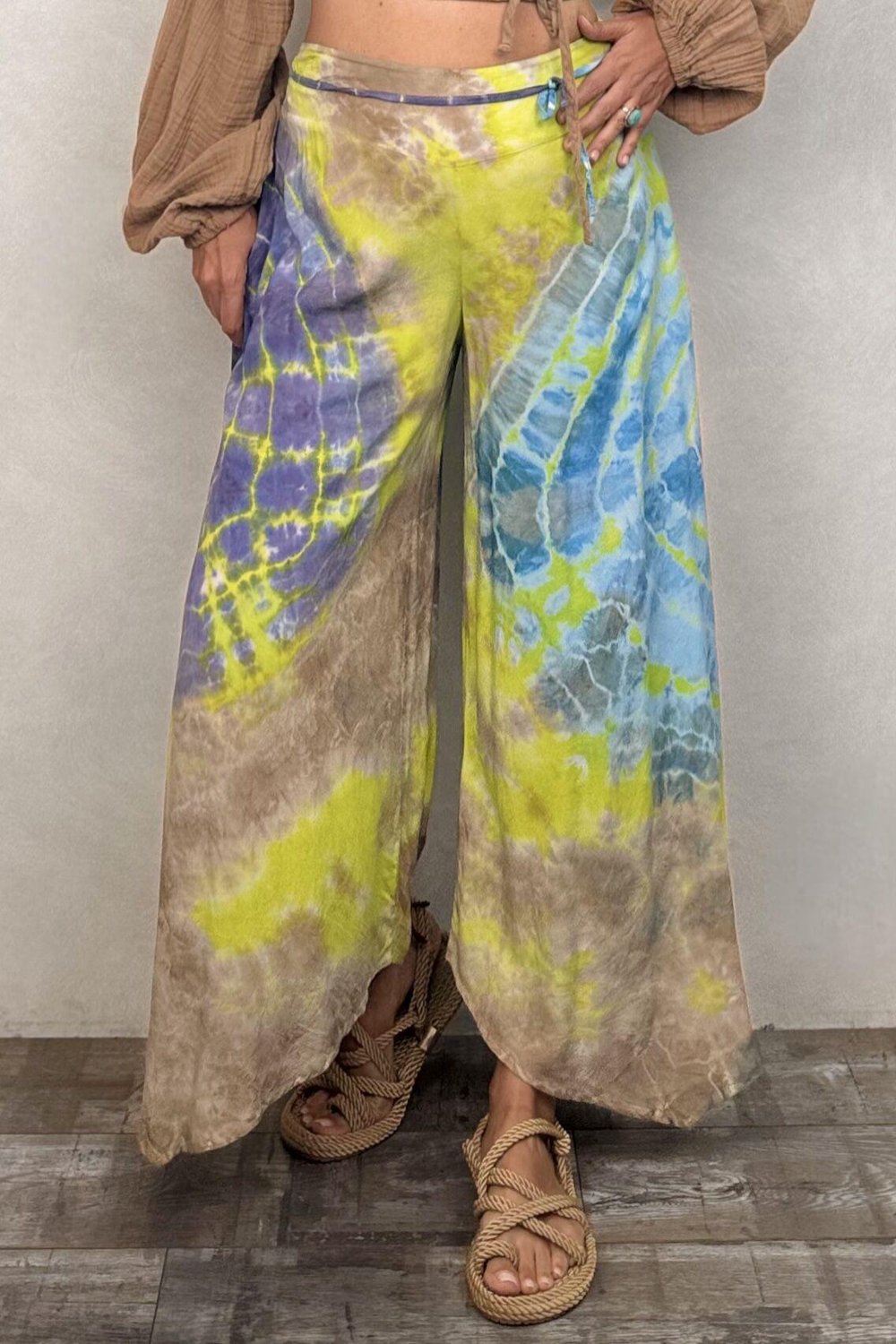 Yırtmaçlı Batik Pantolon - Neon