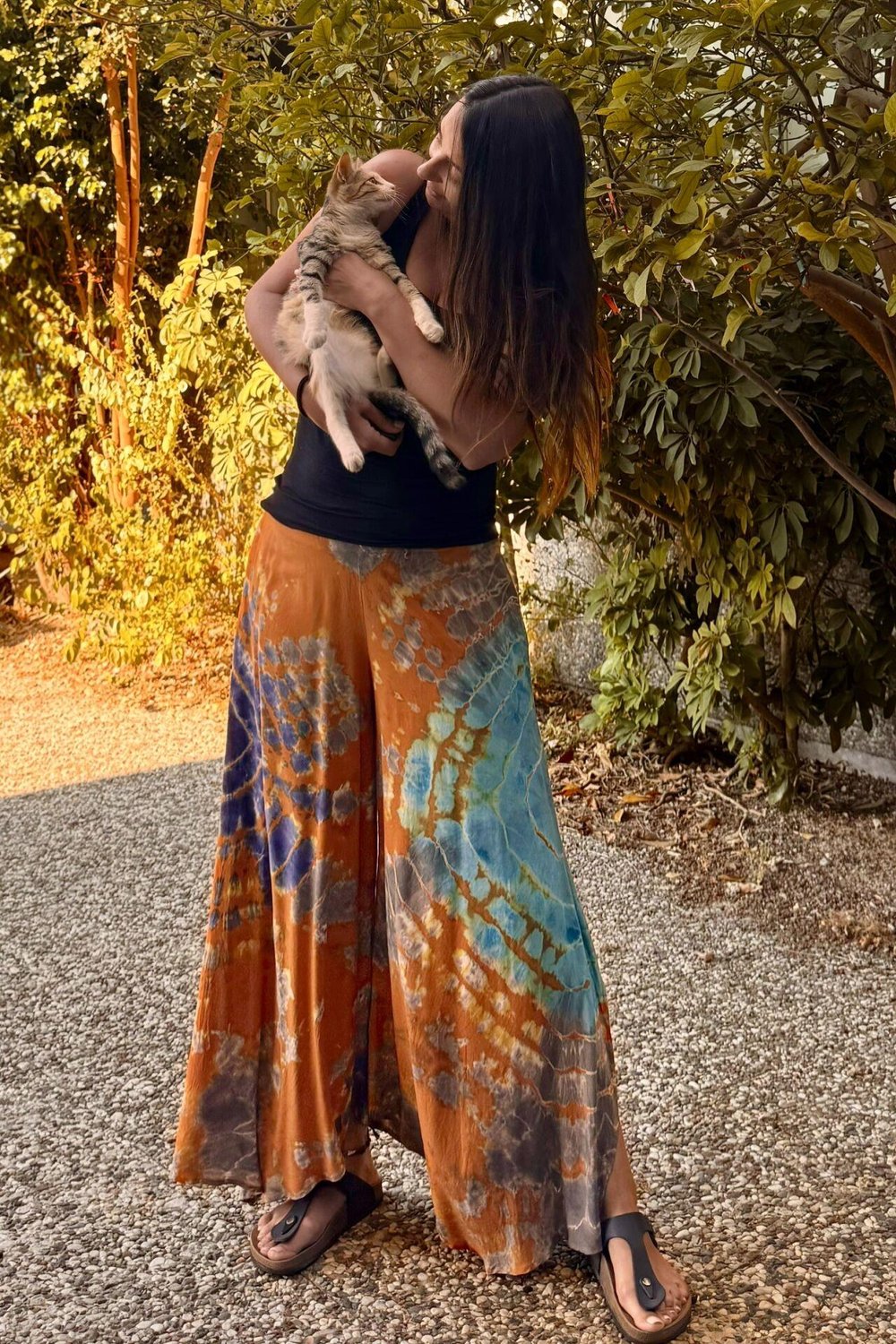 Yırtmaçlı Batik Pantolon - Turuncu