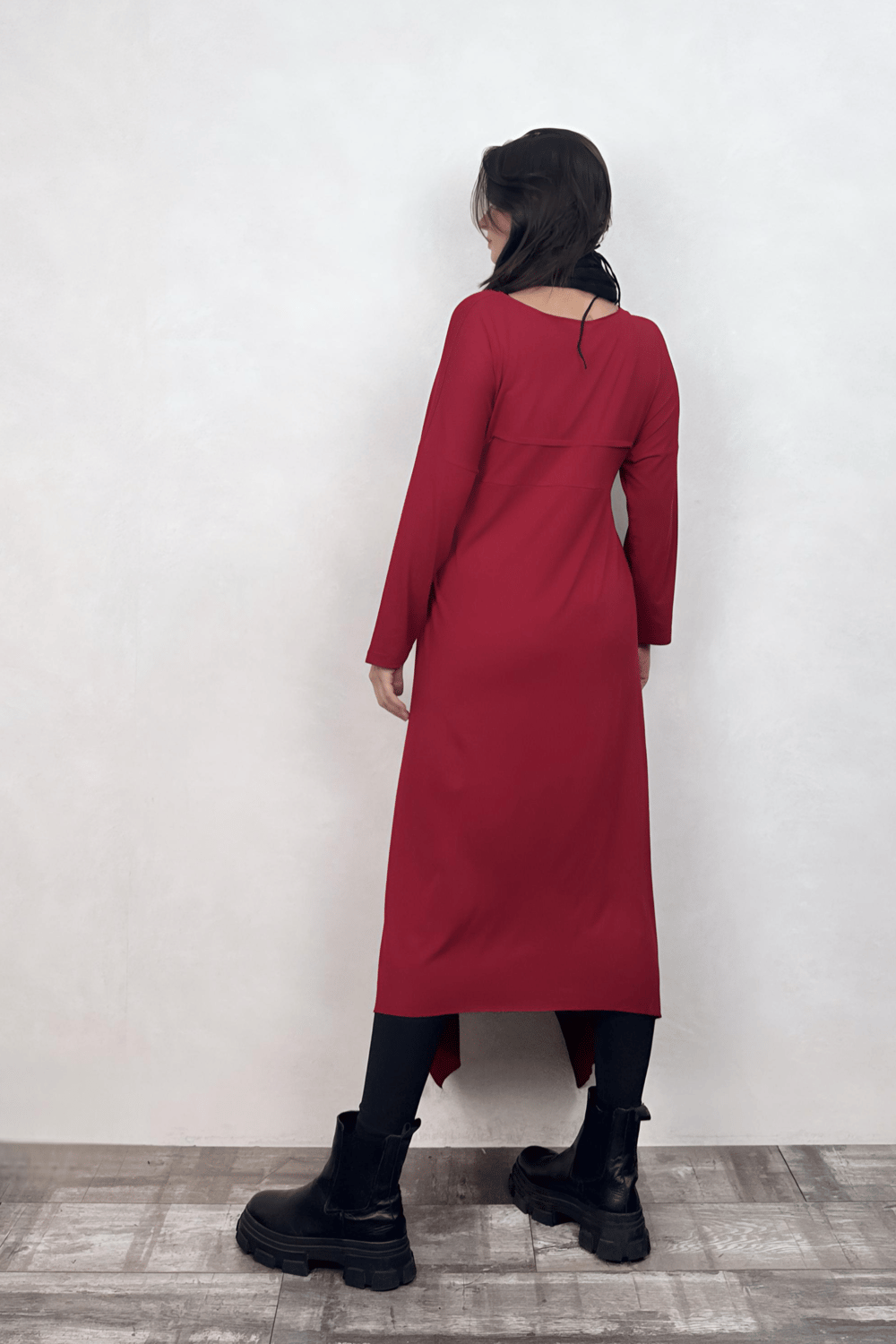 Asimetrik Maxi Uzun Tunik Elbise - Bordo
